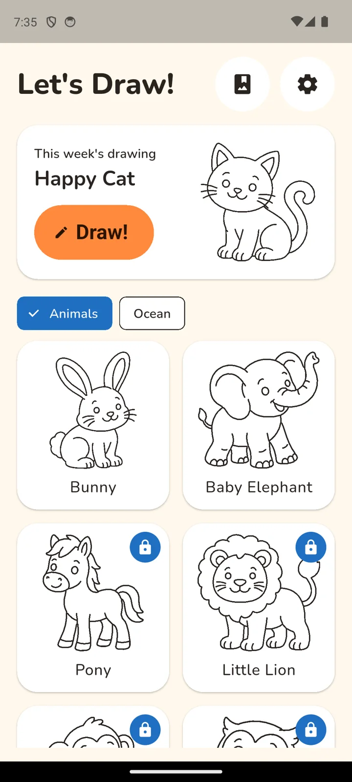 The library with This week's drawing Happy Cat and animal cards, some with a lock