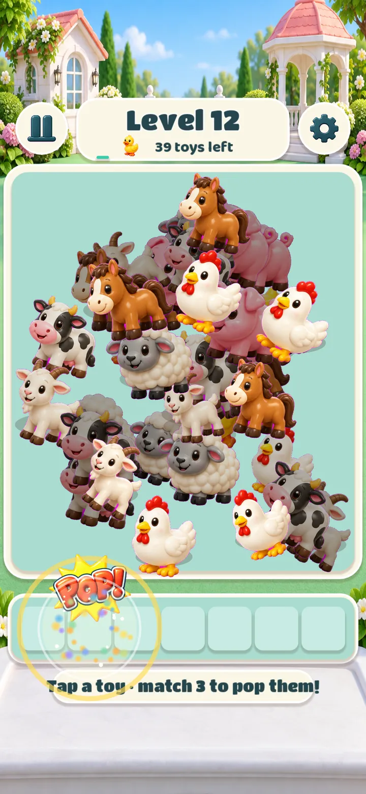 Match 3 and they POP: three ducks burst in the tray