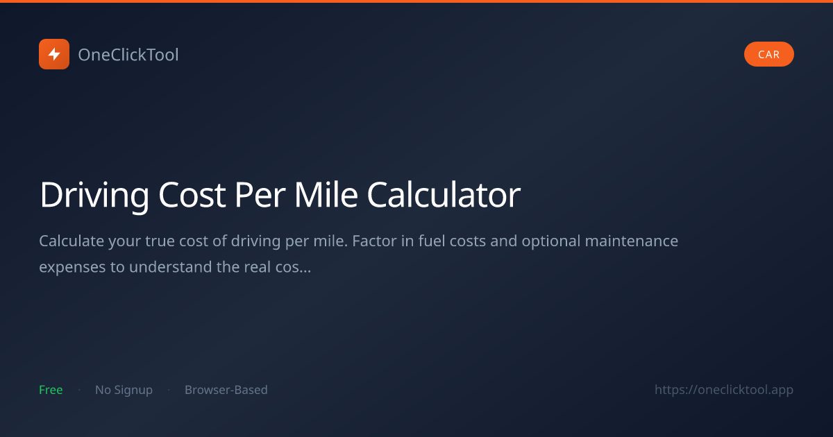 Driving Cost Per Mile Calculator — True Cost to Drive | OneClickTool ...