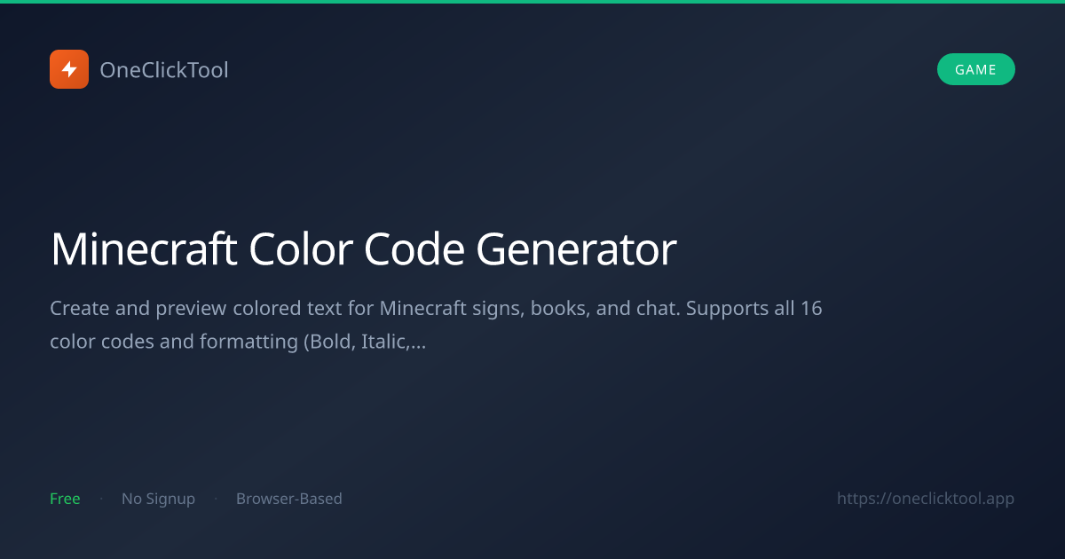 Minecraft Color Code Generator Free — Chat, Signs, Books | OneClickTool ...